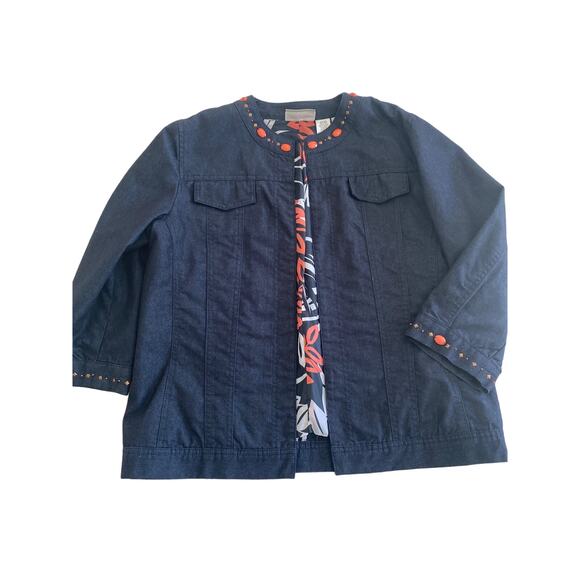 Alfred Dunner Womens Lightweight Dark Denim 3/4 Sleeve Beaded Open Jacket Sz 10P - Picture 2 of 11